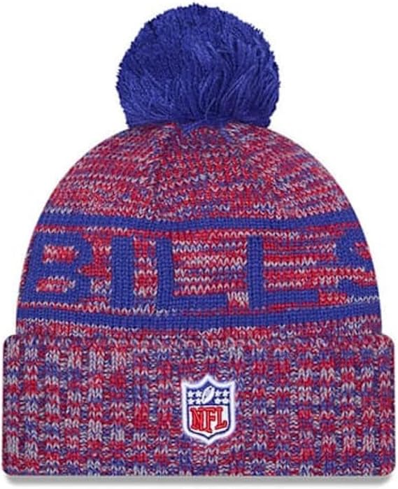 New Era NFL Buffalo Bills Legacy Historic Logo 2025 Sideline Cold Weather Cuffed Knit Hat with Pom - Red/Blue