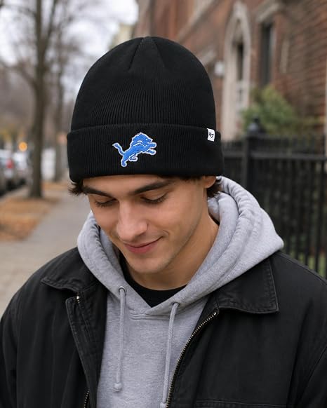'47 NFL Detroit Lions Raised Cuffed Knit Beanie - Black