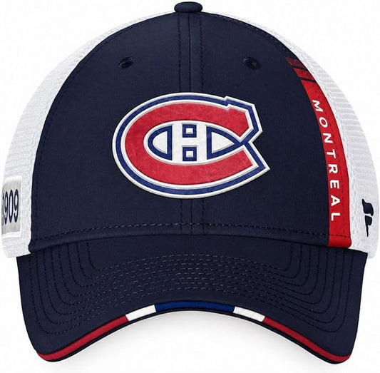 Fanatics NHL Montreal Canadiens 2022 Draft On Stage Authentic Pro Trucker Adjustable Hat - Navy/White