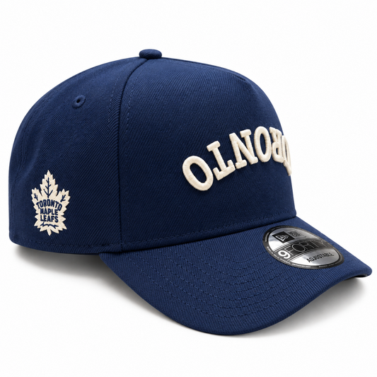 New Era NHL Toronto Maple Leafs Upside Down Wordmark 9FORTY A-Frame Adjustable Snapback Hat – Navy