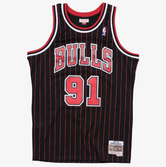 Mitchell & Ness Men's NBA Chicago Bulls Dennis Rodman 1995/96 Pinstripe Hardwood Classics Swingman Jersey - Black