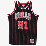 Mitchell & Ness Men's NBA Chicago Bulls Dennis Rodman 1995/96 Pinstripe Hardwood Classics Swingman Jersey - Black