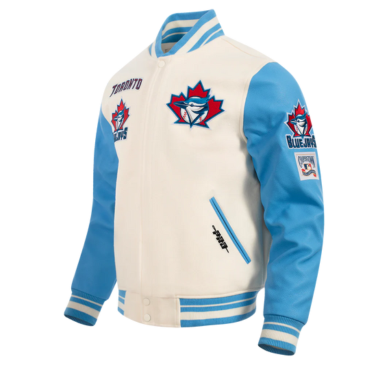 Pro Standard MLB Toronto Blue Jays Retro Classic Rib Wool Varsity Jacket – Cream/Blue