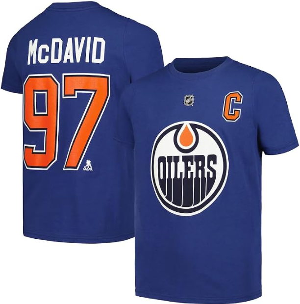 Outerstuff Youth Edmonton Oilers Connor McDavid Blue Captain Player Name & Number T-Shirt