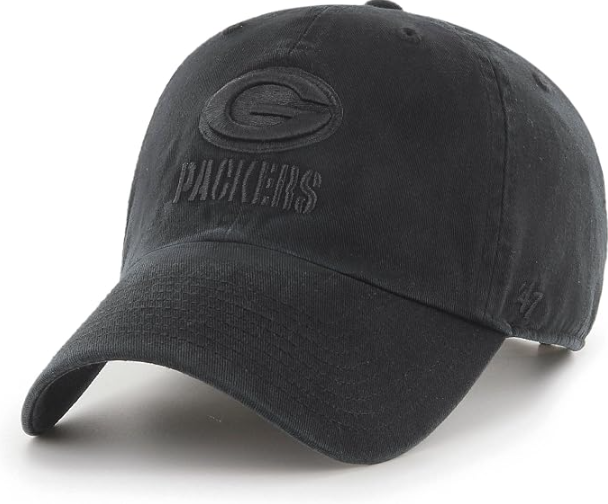 47 NFL Green Bay Packers Clean Up Adjustable Hat - Black On Black