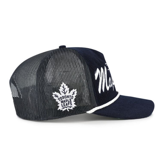 '47 NHL Toronto Maple Leafs Double Header Rope Mesh Adjustable Snapback Hat - Black