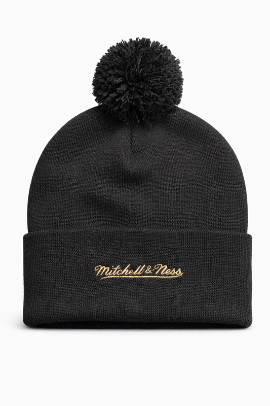 Mitchell & Ness MLB Toronto Blue Jays Gold Arch 2025 World Series Cuff Knit Beanie with Pom - Black