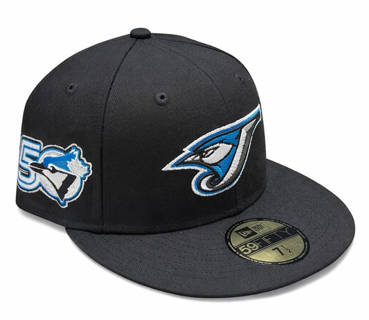 New Era 59FIFTY MLB Toronto Blue Jays Bird Head Logo 50th Anniversary Side Patch Custom Collection Fitted Hat - Black