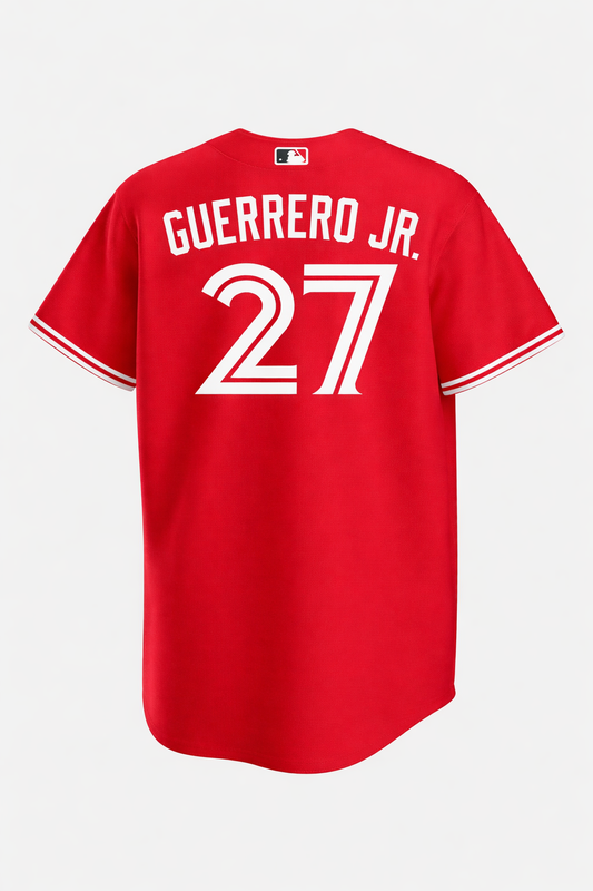 Men's Nike MLB Toronto Blue Jays Canada Day Replica Vladimir Guerrero #27 Stitched Name and Number Jersey - Scarlet