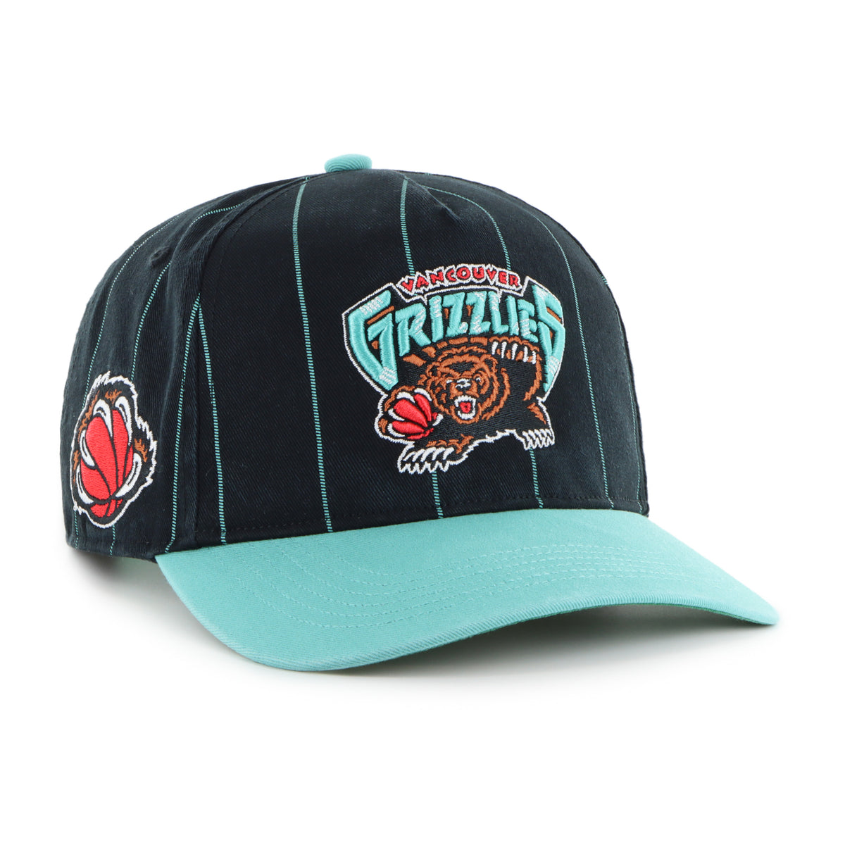 '47 NBA Vancouver Grizzlies Pinstripe Hitch Snapback Hat - Black/Teal
