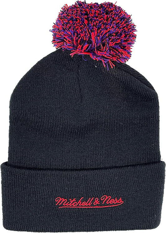 Toronto Raptors Mitchell & Ness Hardwood Classics Dino Logo Cuffed Pom Knit Black Hat
