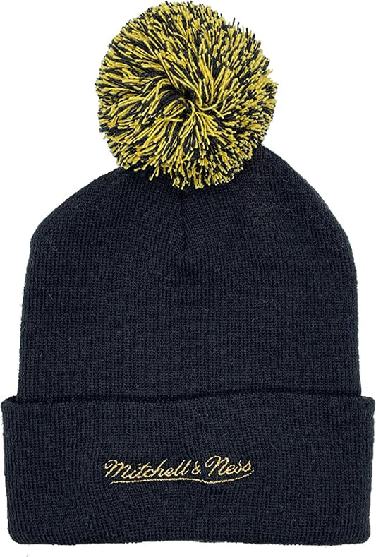 Toronto Raptors Mitchell & Ness Hardwood Classics Dribble Cuffed Pom Knit Black Hat