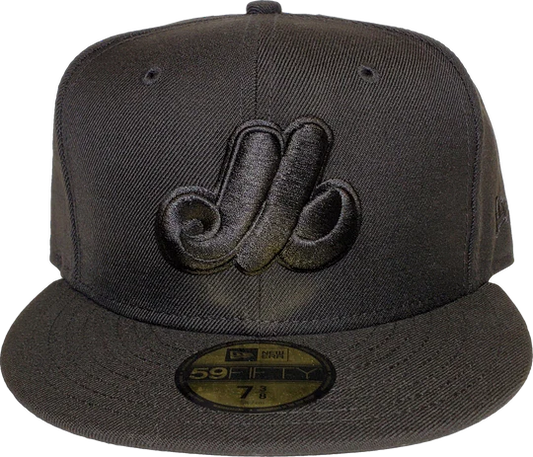 New Era Montreal Expos Black on Black MLB Baseball 59FIFTY Fitted Hat - Black & Black Logo