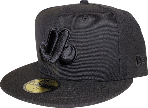 New Era Montreal Expos Black on Black MLB Baseball 59FIFTY Fitted Hat - Black & Black Logo