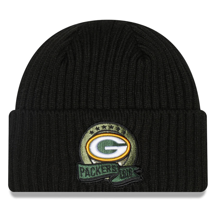 Men s New Era Black Green Bay Packers 2022 Salute To Service Knit Hat