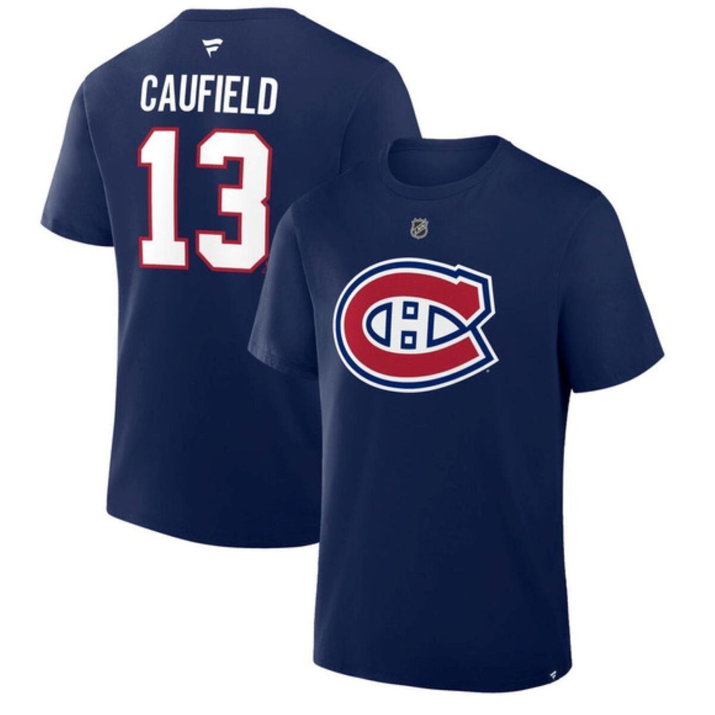 Fanatics NHL Montreal Canadiens Cole Caufield #13 Authentic Stack Name and Number T-Shirts