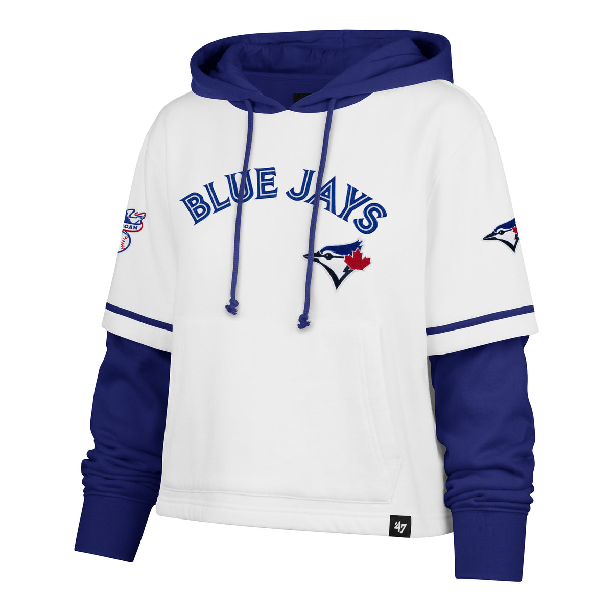 47 MLB Womens Toronto Blue Jays Cropped Trifecta Shortstop Pullover Hoodie - Blue/White