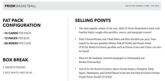 2024-2025 Panini Prizm Basketball Fat Pack