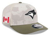 New Era 9SEVENTY Trucker MLB Toronto Blue Jays 2025 Armed Forces Day Mesh Back Adjustable Snapback Hat - Beige/Olive Green
