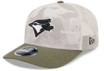 New Era 9SEVENTY Trucker MLB Toronto Blue Jays 2025 Armed Forces Day Mesh Back Adjustable Snapback Hat - Beige/Olive Green