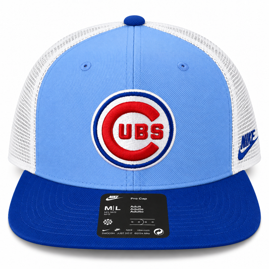 Nike MLB Chicago Cubs Pro Cap Mesh Trucker Adjustable Snapback Hat – Light Blue/Royal Blue/White.