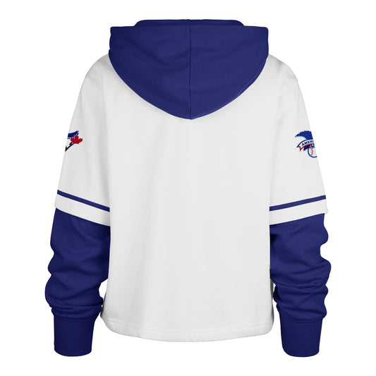 47 MLB Womens Toronto Blue Jays Cropped Trifecta Shortstop Pullover Hoodie - Blue/White