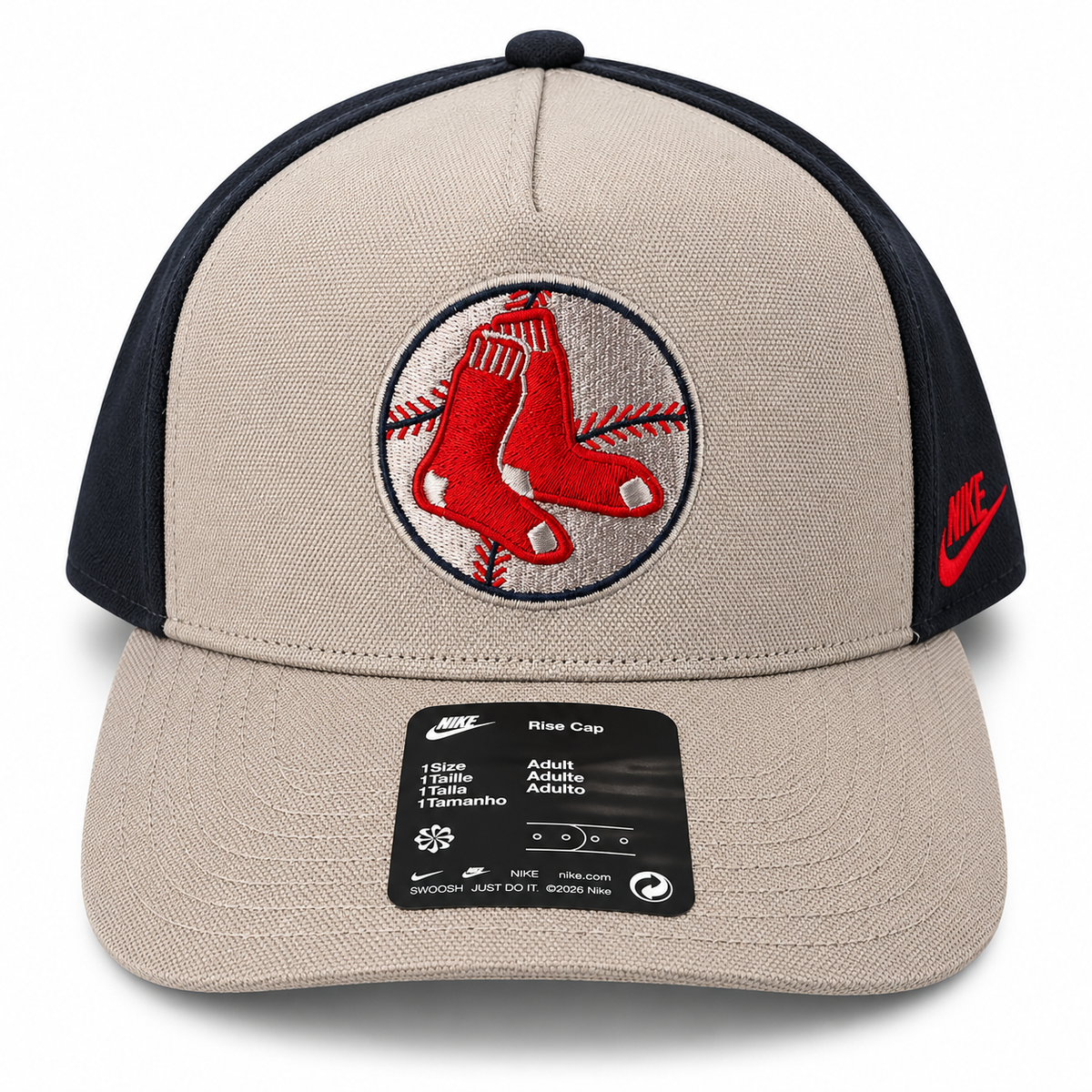 Nike MLB Boston Red Sox Rise Cap Adjustable Snapback Hat – Beige/Navy