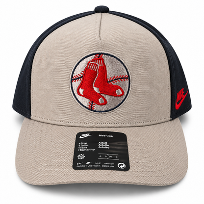 Nike MLB Boston Red Sox Rise Cap Adjustable Snapback Hat – Beige/Navy