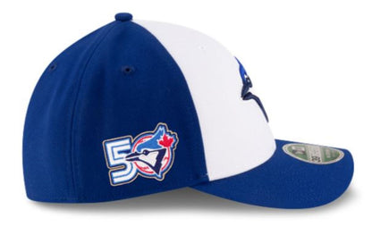 New Era 39THIRTY M-Crown MLB Toronto Blue Jays 50th Anniversary Side Patch Player Replica Stretch-Fit Hat - Blue/White