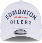 New Era NHL Edmonton Oilers Minimalist 9FORTY A-Frame Trucker Adjustable Snapback Hat - White