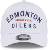 New Era NHL Edmonton Oilers Minimalist 9FORTY A-Frame Trucker Adjustable Snapback Hat - White