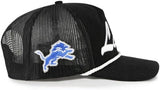 '47 NFL Detroit Lions Double Header Rope Mesh Adjustable Snapback Hat - Black