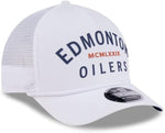 New Era NHL Edmonton Oilers Minimalist 9FORTY A-Frame Trucker Adjustable Snapback Hat - White