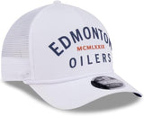 New Era NHL Edmonton Oilers Minimalist 9FORTY A-Frame Trucker Adjustable Snapback Hat - White
