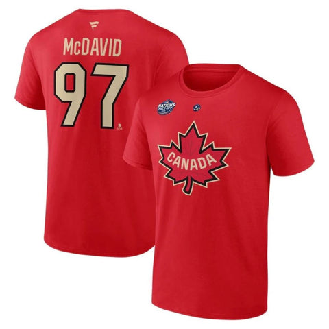 Fanatics Men's Connor McDavid #97 Canada NHL 4 Nations Face-Off Authentic Stack Name & Number Tee - Red