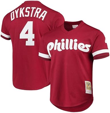 Mitchell & Ness Men's MLB Philadelphia Phillies Lenny Dykstra #4 Cooperstown Mesh Batting Practice Jersey - Red
