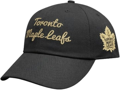 Mitchell & Ness NHL Toronto Maple Leafs Gold Script Adjustable Hat - Black