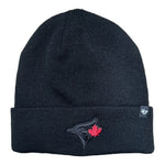 Toronto Blue Jays '47 Brand Black on Black Cuff Knit Toque - Red Maple Leaf