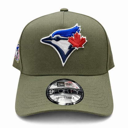 New Era 9FORTY A-Frame MLB Toronto Blue Jays 50th Anniversary Side Patch Custom Collection Adjustable Hat - Olive Green