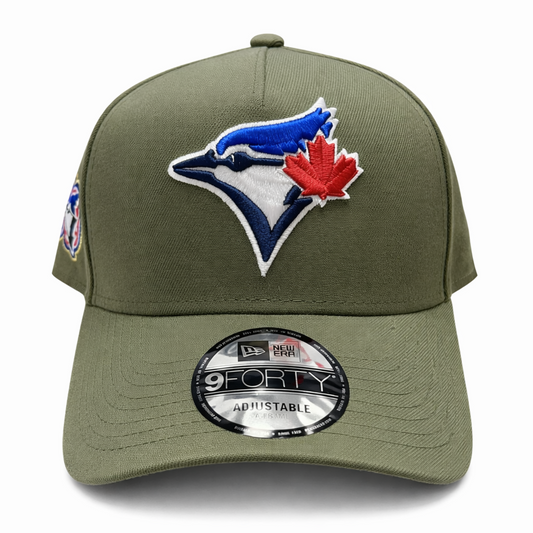 New Era 9FORTY A-Frame MLB Toronto Blue Jays 50th Anniversary Side Patch Custom Collection Adjustable Hat - Olive Green