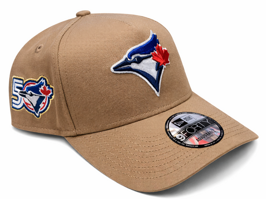 New Era 9FORTY A-Frame MLB Toronto Blue Jays 50th Anniversary Side Patch Custom Collection Adjustable Hat - Light Brown