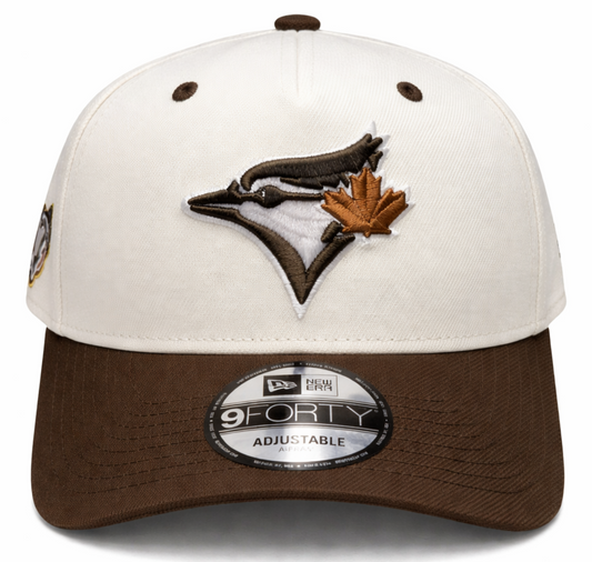 New Era 9FORTY A-Frame MLB Toronto Blue Jays Two Tone 50th Anniversary Side Patch Custom Collection Adjustable Hat - Off-White/Brown