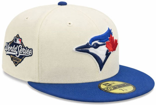 New Era 59FIFTY MLB Toronto Blue Jays World Series 2025 Sidepatch Fitted Hat - Cream/Royal Blue
