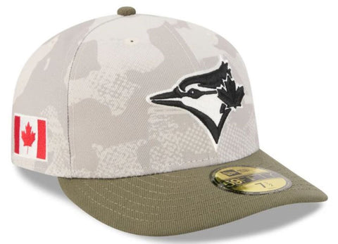 New Era 59FIFTY MLB Toronto Blue Jays Pre-Curved 2025 Armed Forces Day Fitted Hat - Beige/Olive Green