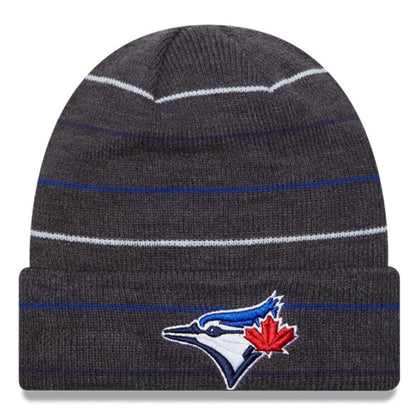 New Era MLB Toronto Blue Jays Charcoal Rowed Striped Cuffed Knit Hat