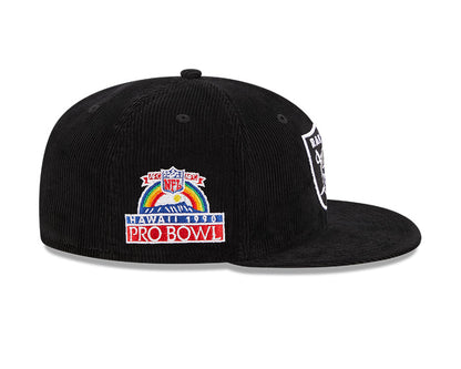 Men's New Era Black Las Vegas Raiders 59FIFTY Throwback Corduroy Hawaii 1990 Pro Bowl Fitted Hat