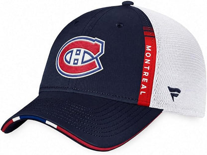 Fanatics NHL Montreal Canadiens 2022 Draft On Stage Authentic Pro Trucker Adjustable Hat - Navy/White