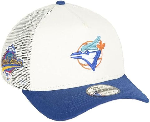 New Era MLB Toronto Blue Jays 9FORTY A-Frame Trucker 1993 World Series Adjustable Snapback - Chrome/Royal