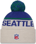 New Era NFL 2024 Seattle Seahawks Sideline Historic Cuffed Knit Hat with Pom - Stone