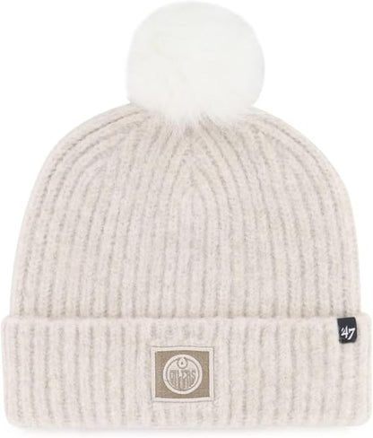 47 Womens NHL Edmonton Oilers Mellow Cuff Knit Beanie with Pom - Cream